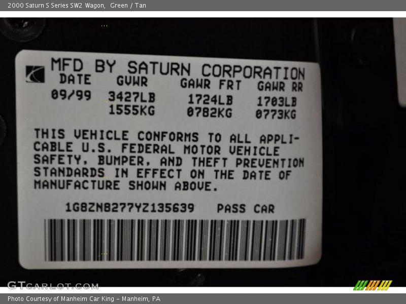 Green / Tan 2000 Saturn S Series SW2 Wagon