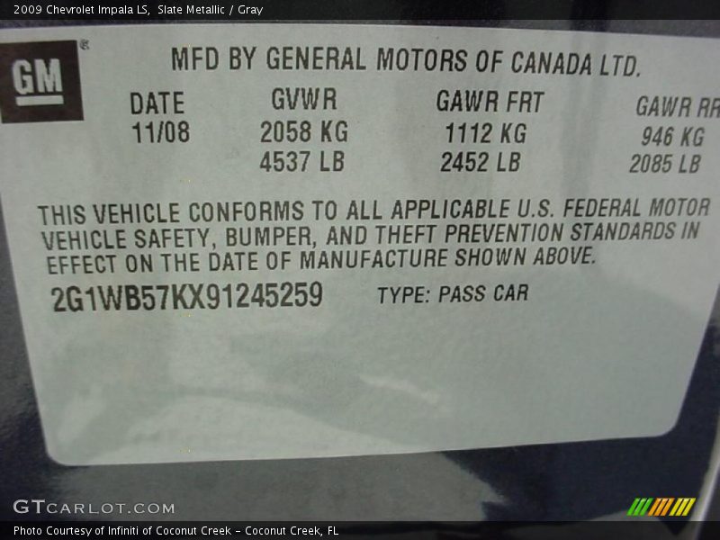 Slate Metallic / Gray 2009 Chevrolet Impala LS