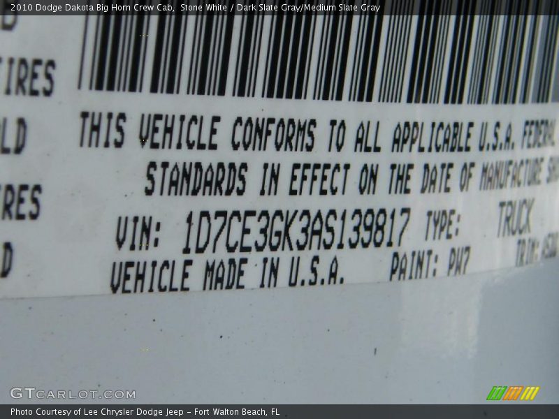 Stone White / Dark Slate Gray/Medium Slate Gray 2010 Dodge Dakota Big Horn Crew Cab
