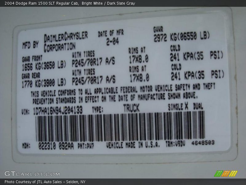 Bright White / Dark Slate Gray 2004 Dodge Ram 1500 SLT Regular Cab