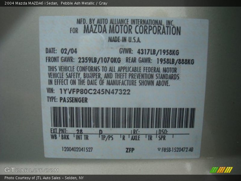 Pebble Ash Metallic / Gray 2004 Mazda MAZDA6 i Sedan