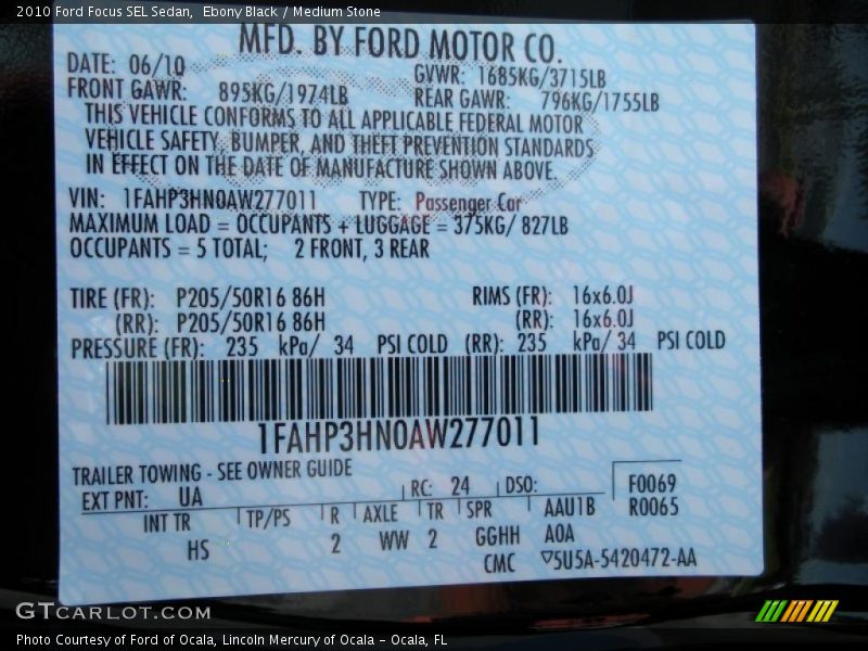 Ebony Black / Medium Stone 2010 Ford Focus SEL Sedan