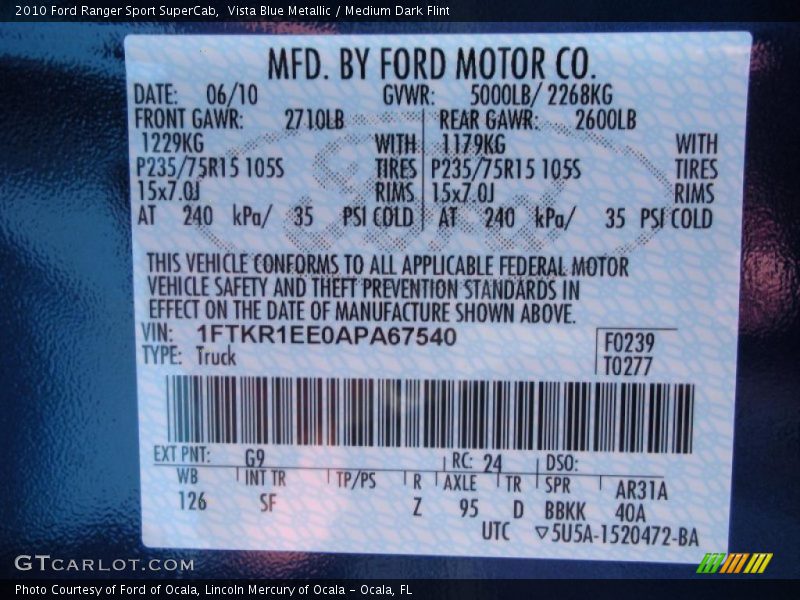 Vista Blue Metallic / Medium Dark Flint 2010 Ford Ranger Sport SuperCab