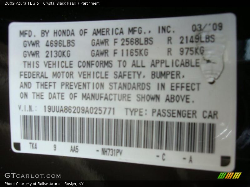 Crystal Black Pearl / Parchment 2009 Acura TL 3.5