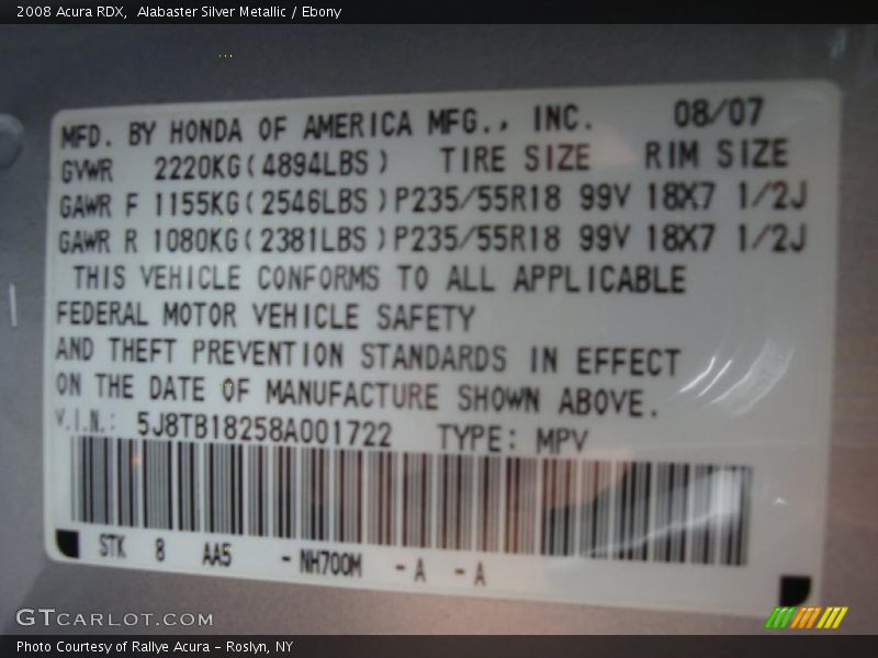 Alabaster Silver Metallic / Ebony 2008 Acura RDX