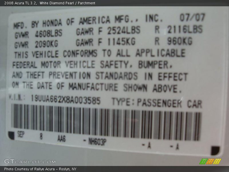 White Diamond Pearl / Parchment 2008 Acura TL 3.2