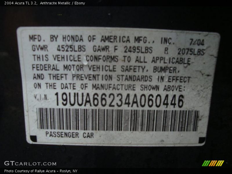 Anthracite Metallic / Ebony 2004 Acura TL 3.2