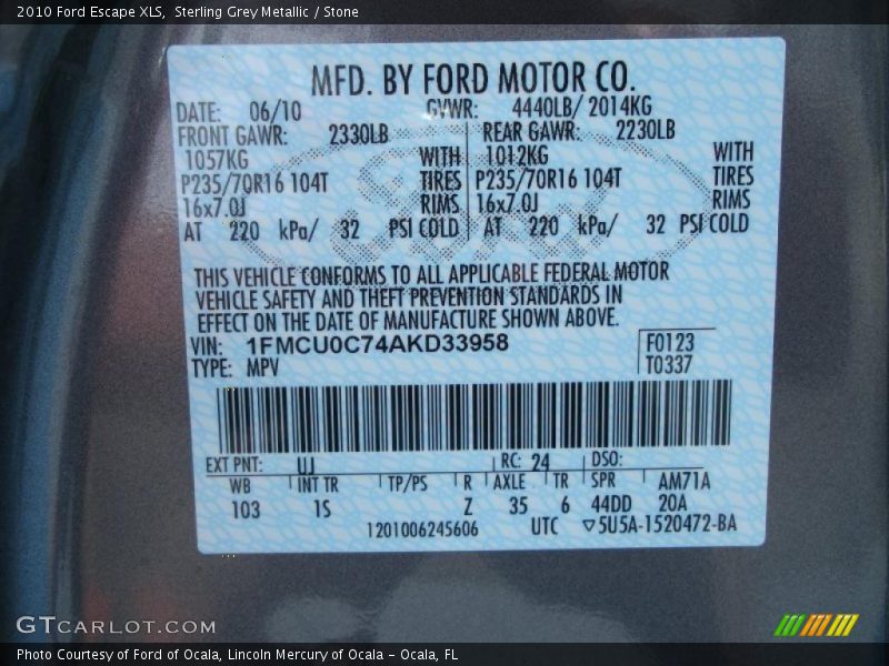 Sterling Grey Metallic / Stone 2010 Ford Escape XLS
