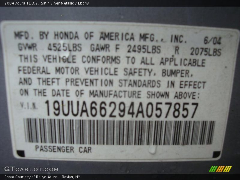 Satin Silver Metallic / Ebony 2004 Acura TL 3.2