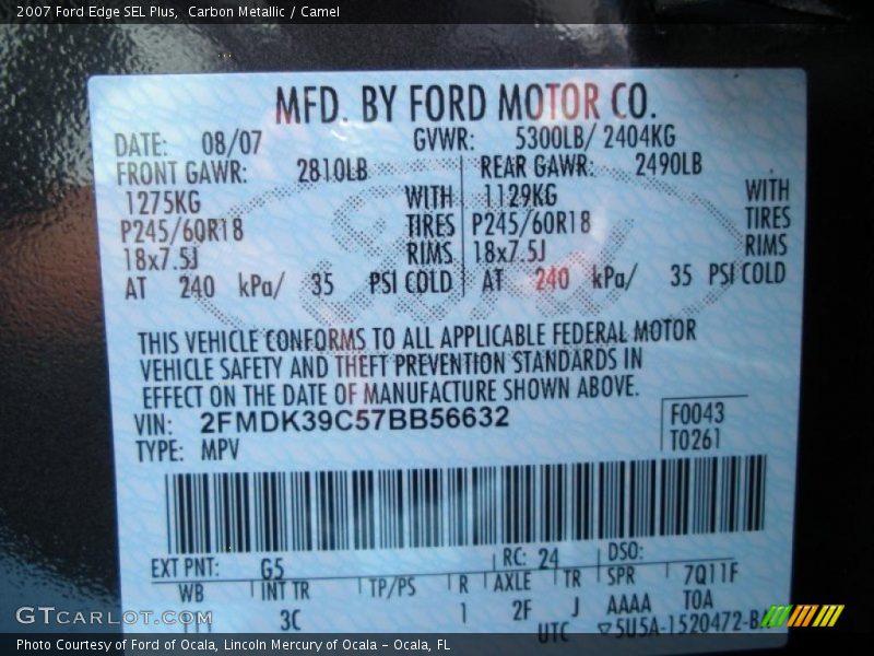 Carbon Metallic / Camel 2007 Ford Edge SEL Plus