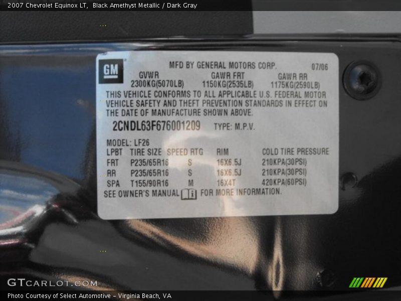 Black Amethyst Metallic / Dark Gray 2007 Chevrolet Equinox LT
