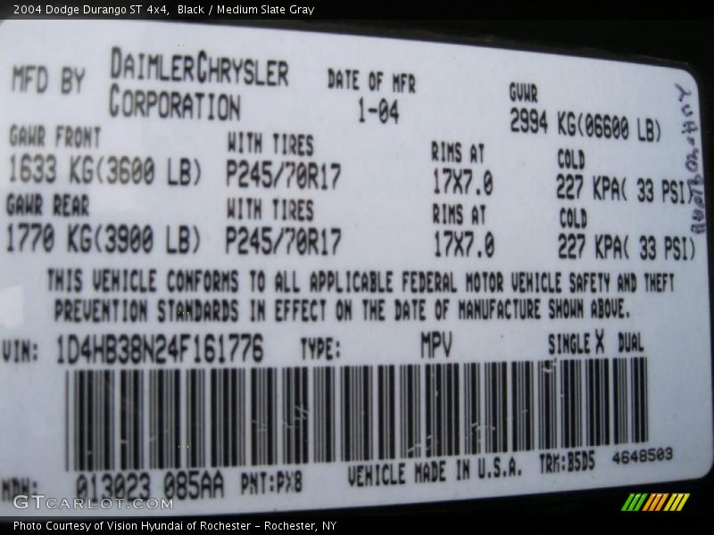 Black / Medium Slate Gray 2004 Dodge Durango ST 4x4