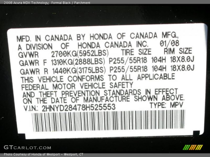 Formal Black / Parchment 2008 Acura MDX Technology