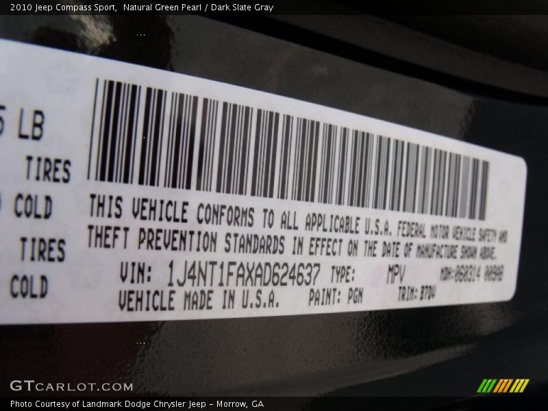 Natural Green Pearl / Dark Slate Gray 2010 Jeep Compass Sport