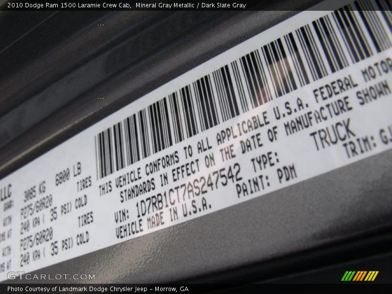 Mineral Gray Metallic / Dark Slate Gray 2010 Dodge Ram 1500 Laramie Crew Cab