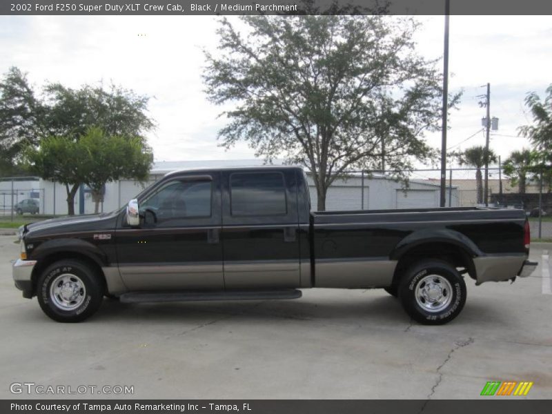 Black / Medium Parchment 2002 Ford F250 Super Duty XLT Crew Cab