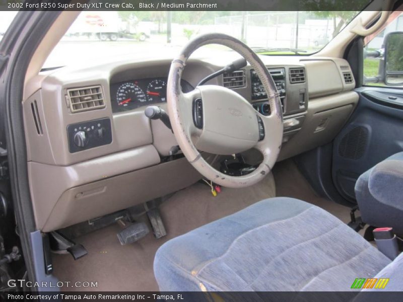 Black / Medium Parchment 2002 Ford F250 Super Duty XLT Crew Cab