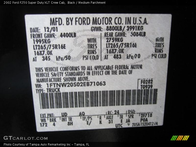 Black / Medium Parchment 2002 Ford F250 Super Duty XLT Crew Cab