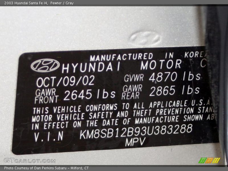 Pewter / Gray 2003 Hyundai Santa Fe I4