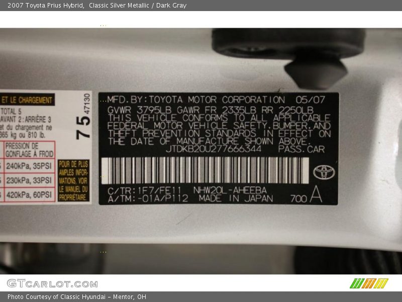 Classic Silver Metallic / Dark Gray 2007 Toyota Prius Hybrid