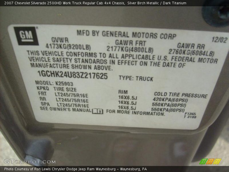 Silver Birch Metallic / Dark Titanium 2007 Chevrolet Silverado 2500HD Work Truck Regular Cab 4x4 Chassis