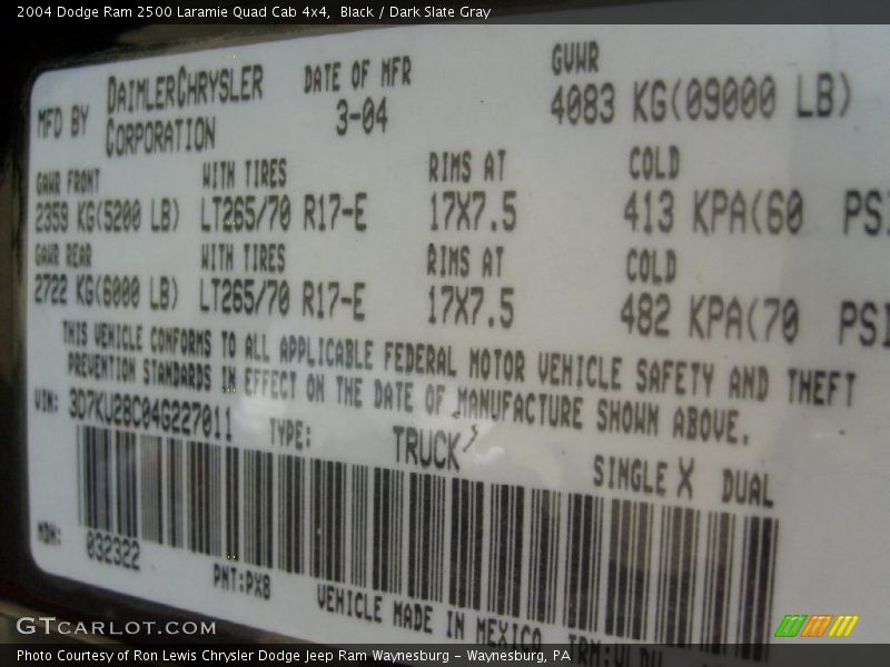 Black / Dark Slate Gray 2004 Dodge Ram 2500 Laramie Quad Cab 4x4