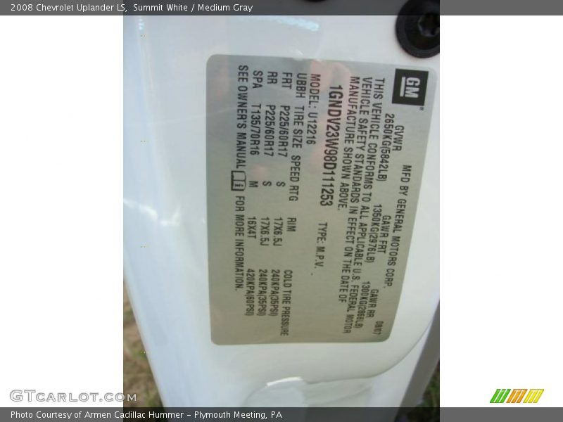 Summit White / Medium Gray 2008 Chevrolet Uplander LS