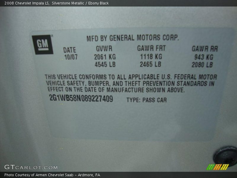Silverstone Metallic / Ebony Black 2008 Chevrolet Impala LS