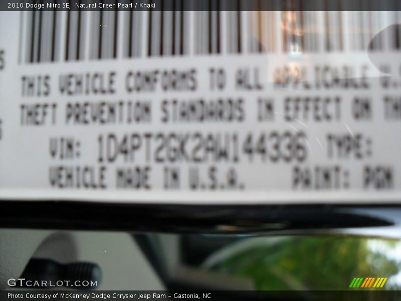 Natural Green Pearl / Khaki 2010 Dodge Nitro SE
