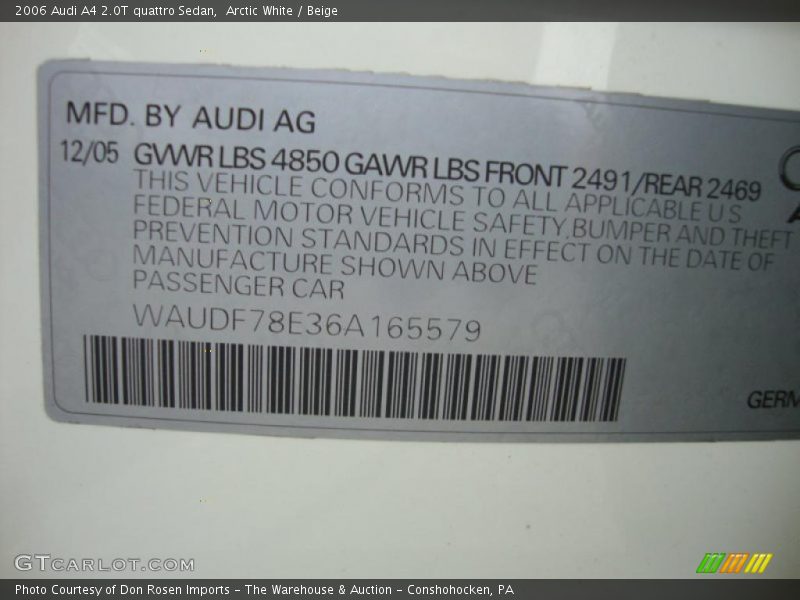 Arctic White / Beige 2006 Audi A4 2.0T quattro Sedan