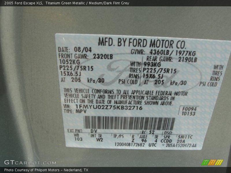 Titanium Green Metallic / Medium/Dark Flint Grey 2005 Ford Escape XLS