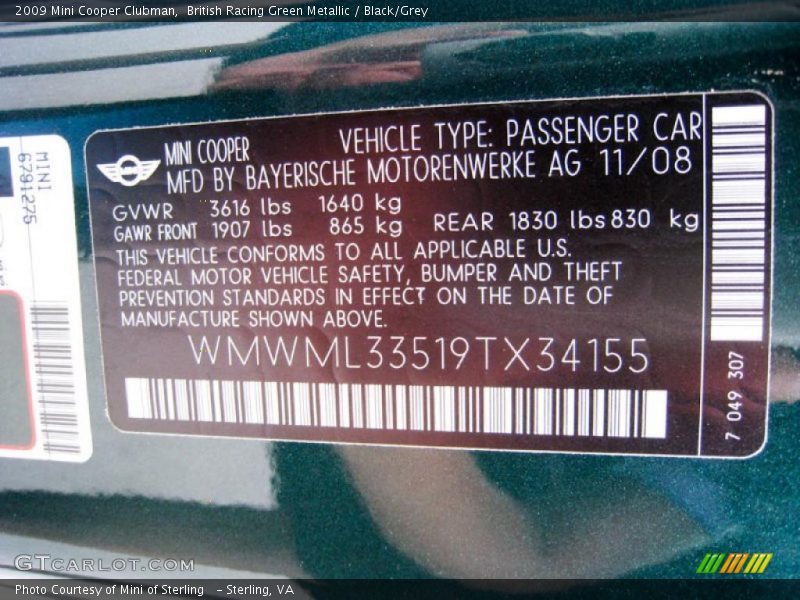 British Racing Green Metallic / Black/Grey 2009 Mini Cooper Clubman