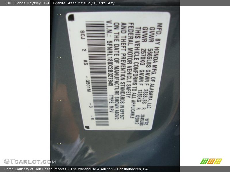 Granite Green Metallic / Quartz Gray 2002 Honda Odyssey EX-L