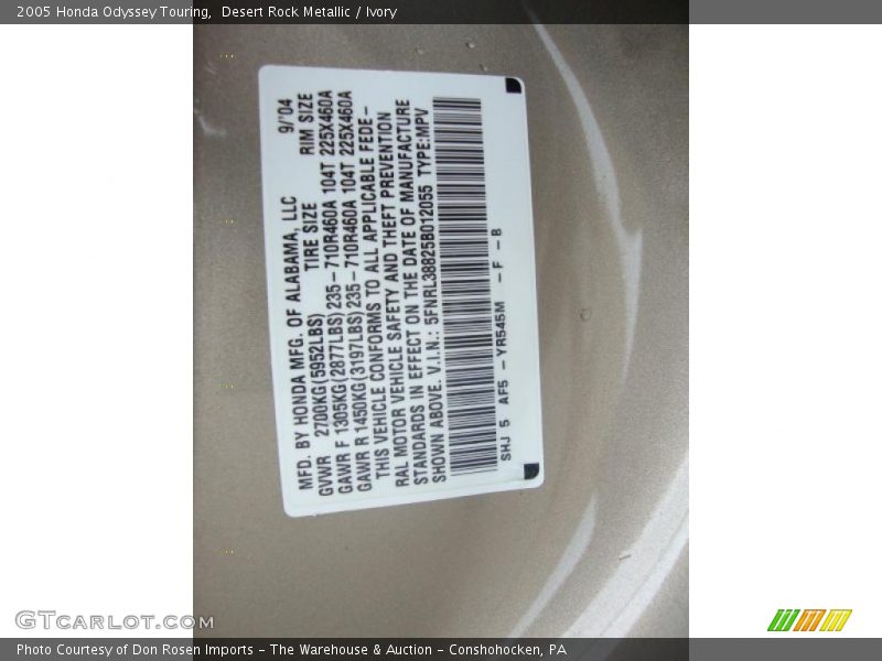 Desert Rock Metallic / Ivory 2005 Honda Odyssey Touring