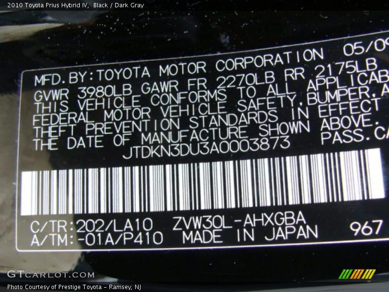 Black / Dark Gray 2010 Toyota Prius Hybrid IV