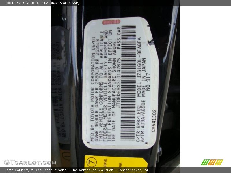 Blue Onyx Pearl / Ivory 2001 Lexus GS 300