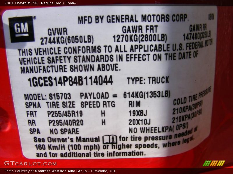 Redline Red / Ebony 2004 Chevrolet SSR