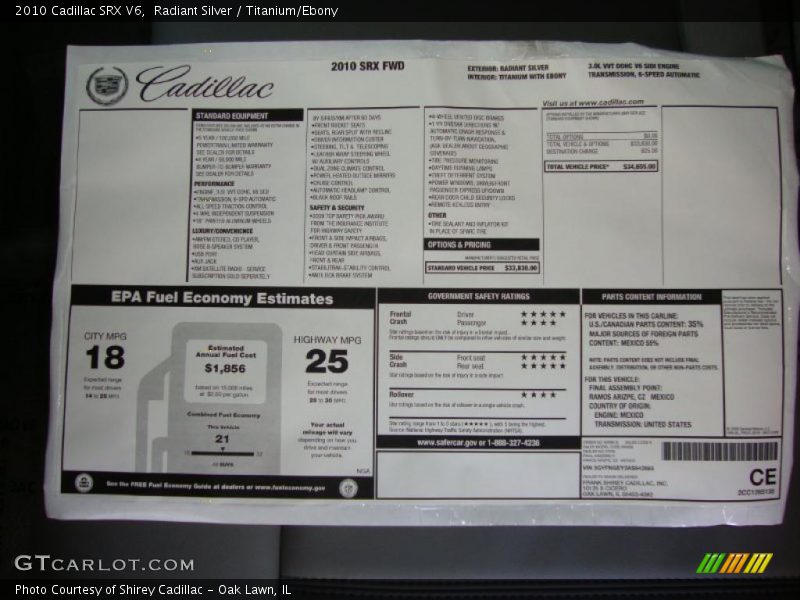 Radiant Silver / Titanium/Ebony 2010 Cadillac SRX V6