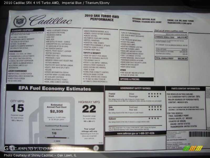 Imperial Blue / Titanium/Ebony 2010 Cadillac SRX 4 V6 Turbo AWD