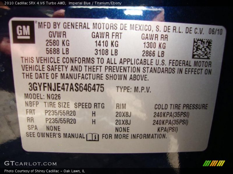 Imperial Blue / Titanium/Ebony 2010 Cadillac SRX 4 V6 Turbo AWD