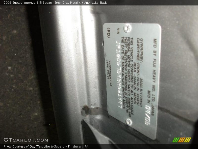 Steel Gray Metallic / Anthracite Black 2006 Subaru Impreza 2.5i Sedan