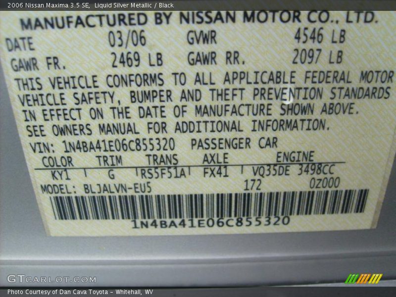 Liquid Silver Metallic / Black 2006 Nissan Maxima 3.5 SE