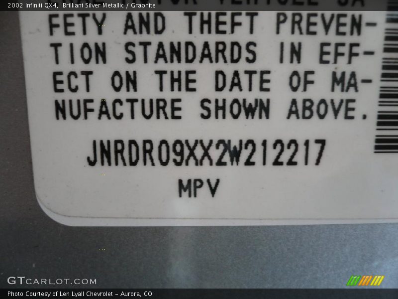Brilliant Silver Metallic / Graphite 2002 Infiniti QX4