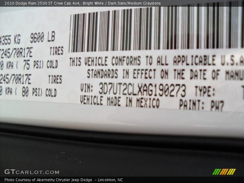 Bright White / Dark Slate/Medium Graystone 2010 Dodge Ram 2500 ST Crew Cab 4x4