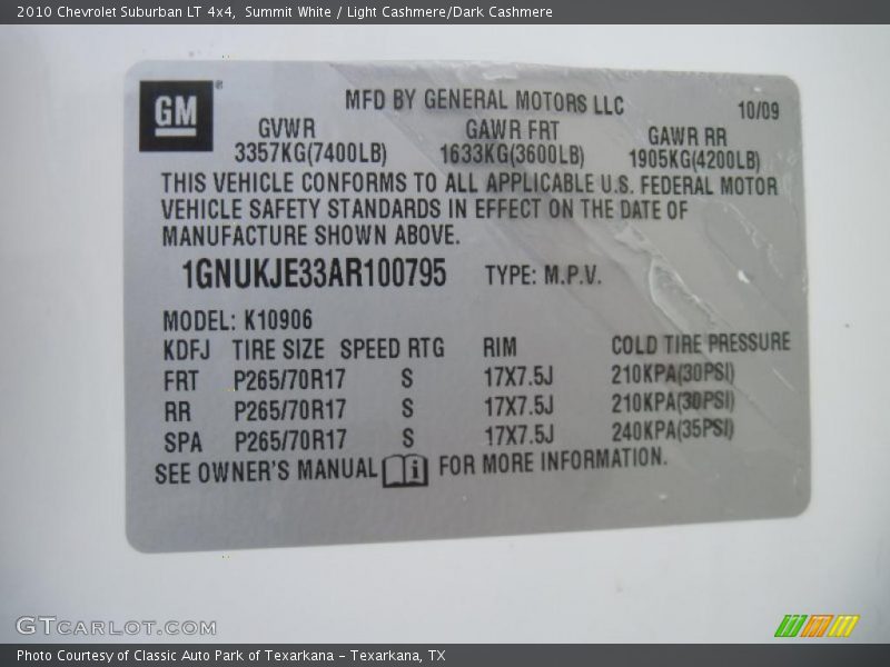 Summit White / Light Cashmere/Dark Cashmere 2010 Chevrolet Suburban LT 4x4