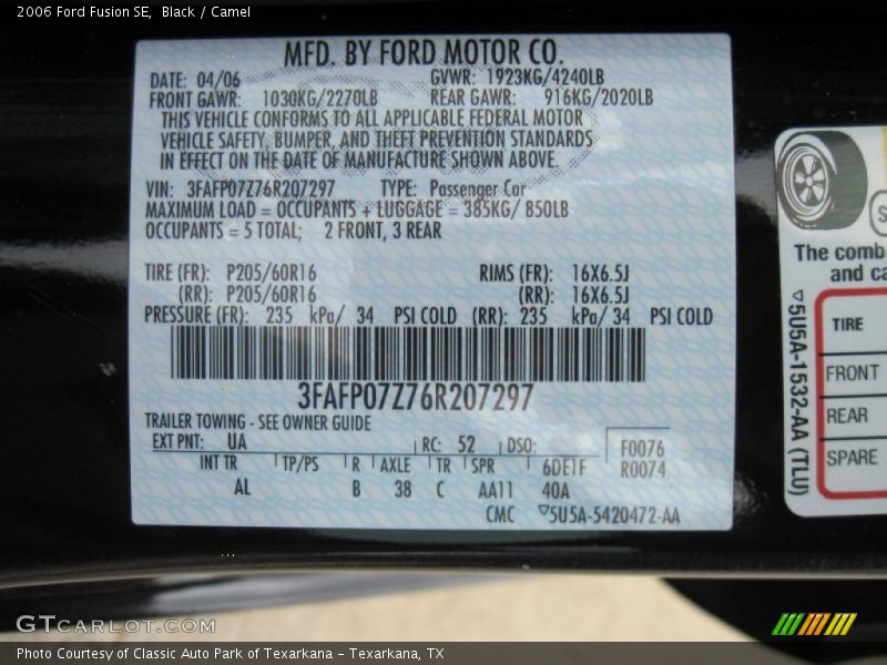 Black / Camel 2006 Ford Fusion SE
