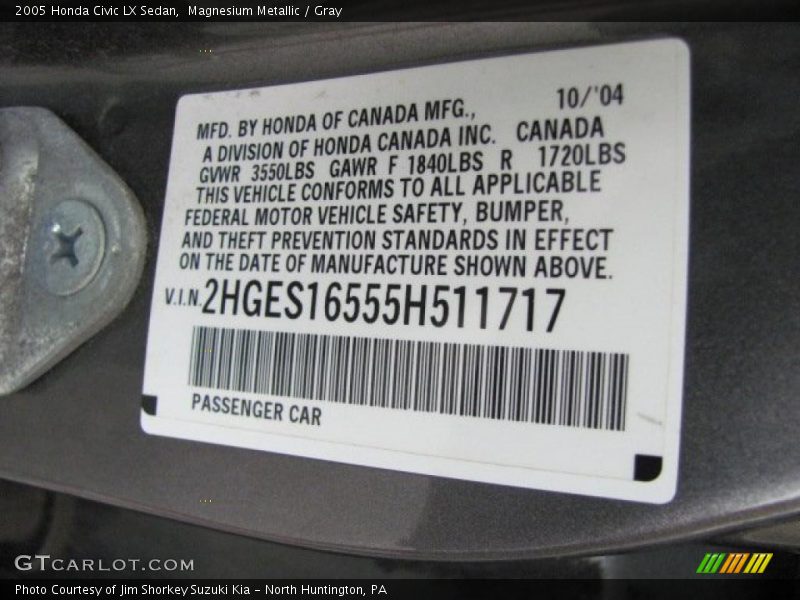 Magnesium Metallic / Gray 2005 Honda Civic LX Sedan