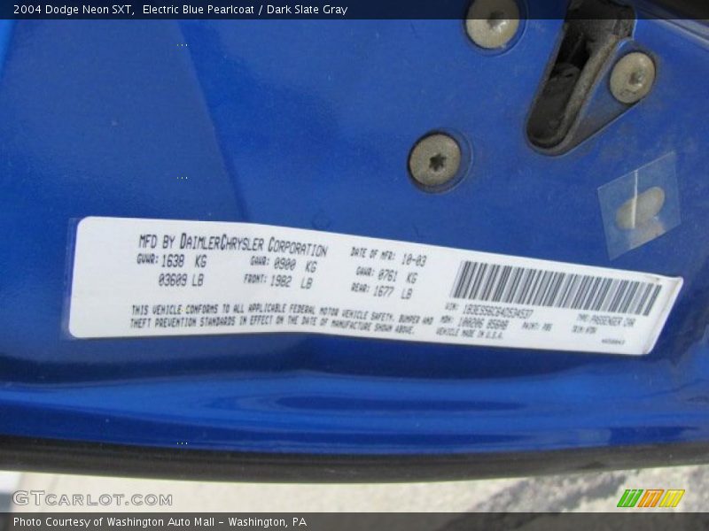 Electric Blue Pearlcoat / Dark Slate Gray 2004 Dodge Neon SXT