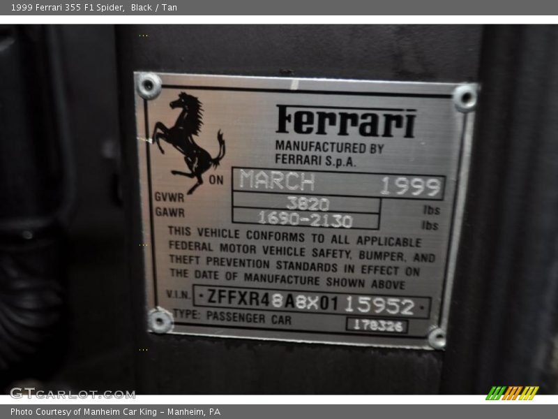 Black / Tan 1999 Ferrari 355 F1 Spider