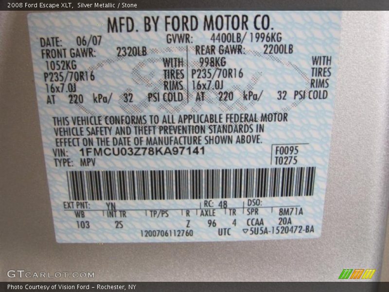 Silver Metallic / Stone 2008 Ford Escape XLT